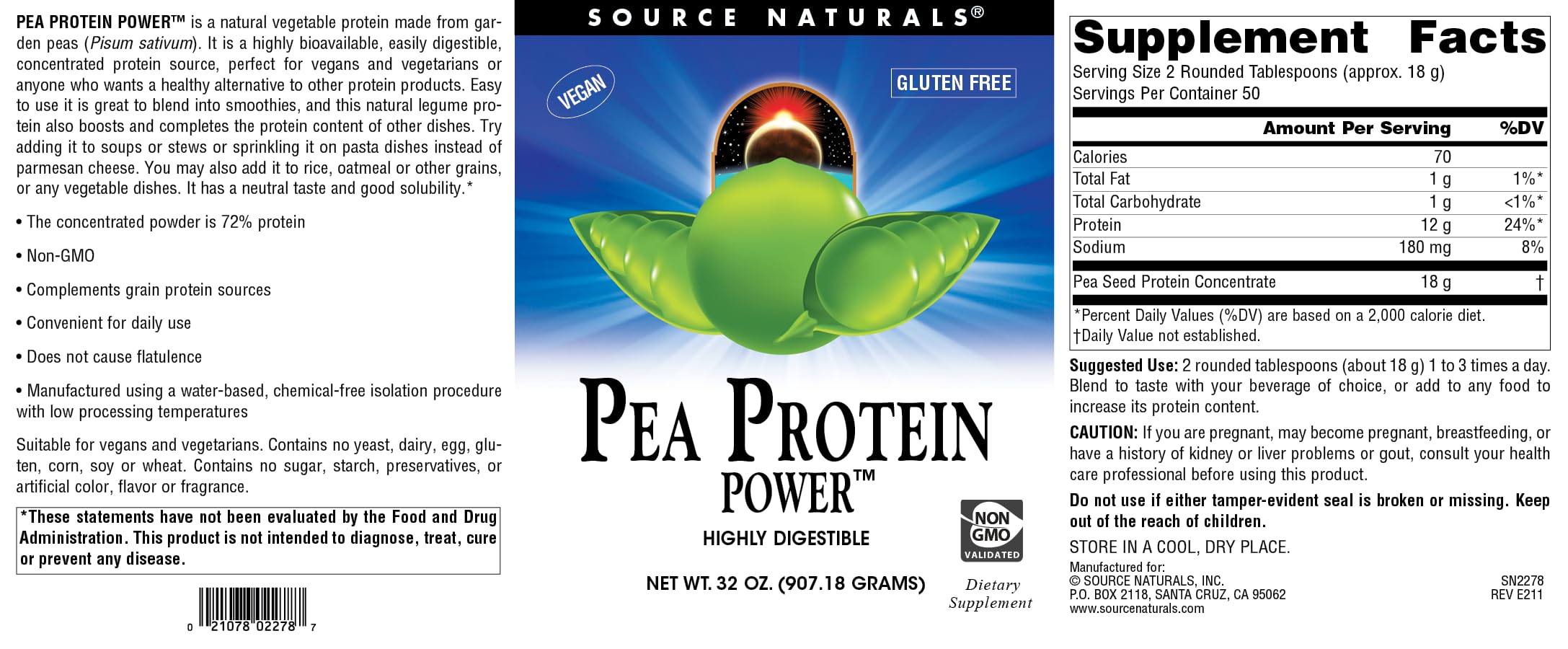 Foto 6 pulgar | Proteína En Polvo Source Naturals Pea Protein Power 946 Ml - Venta Internacional.