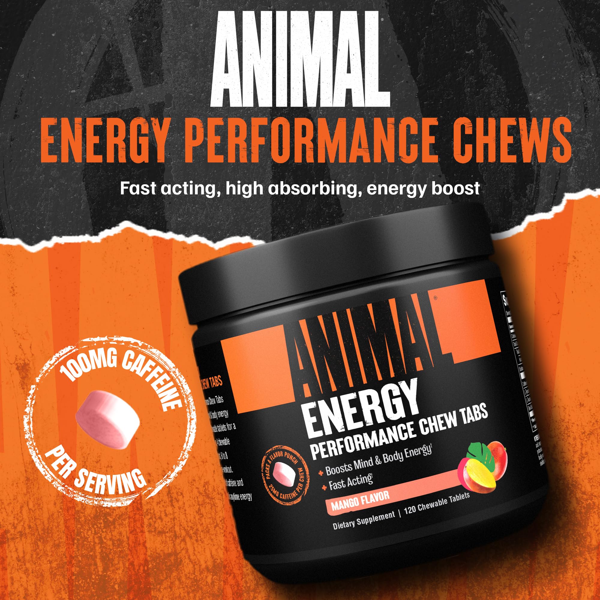 Foto 3 pulgar | Energy Chews Animal Energy De Acción Rápida Con Cafeína Mango - Venta Internacional.