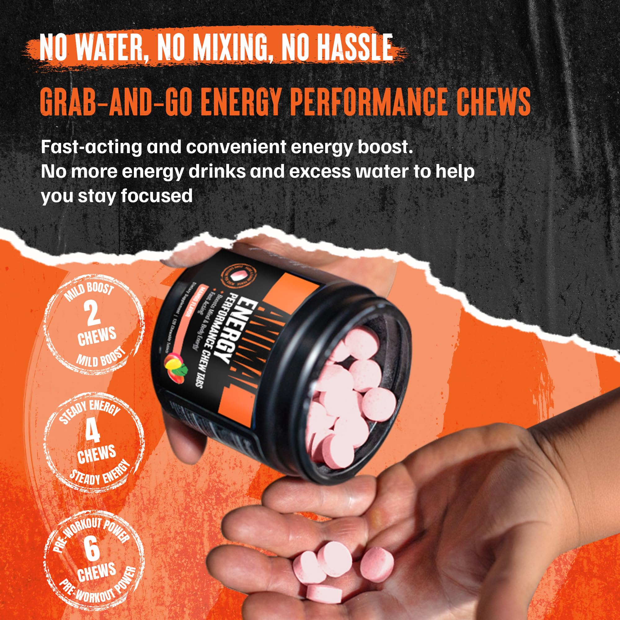 Foto 5 pulgar | Energy Chews Animal Energy De Acción Rápida Con Cafeína Mango - Venta Internacional.