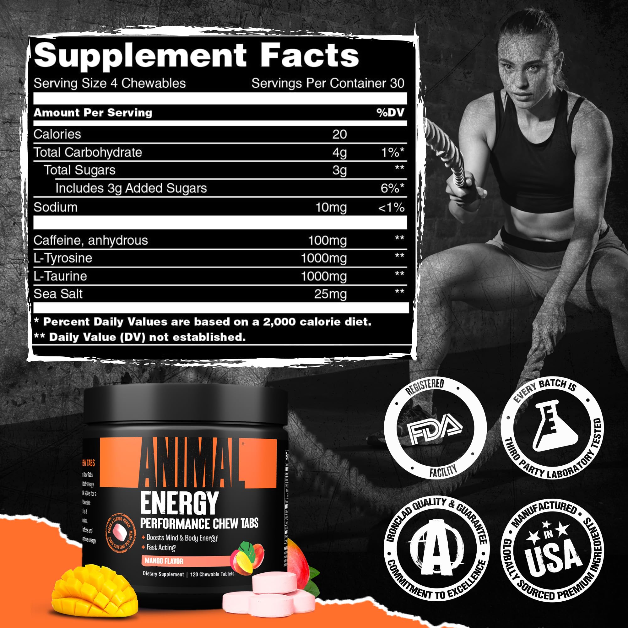 Foto 8 pulgar | Energy Chews Animal Energy De Acción Rápida Con Cafeína Mango - Venta Internacional.