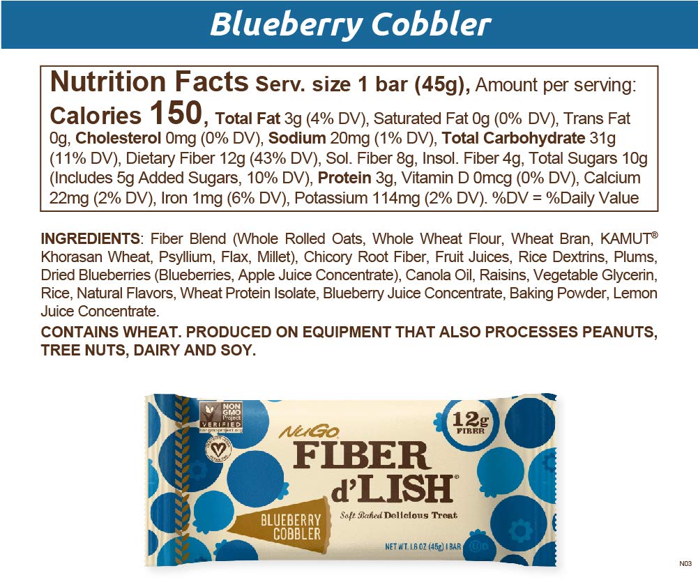 Foto 6 | Fiber Bar Nugo Fiber D'lish Blueberry Cobbler 12 G Con Alto Contenido De Fibra - Venta Internacional.