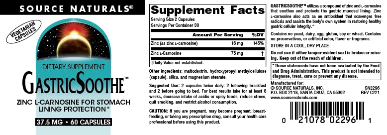 Foto 5 pulgar | Supplement Source Naturals Gastricsoothe Zinc L Carnosina 60 Cápsulas - Venta Internacional.