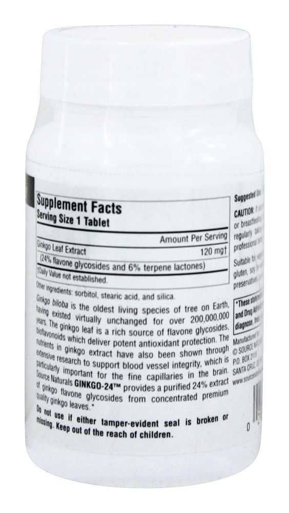 Foto 4 pulgar | Supplement Source Naturals Ginkgo-24 120 Mg 120 Comprimidos - Venta Internacional.