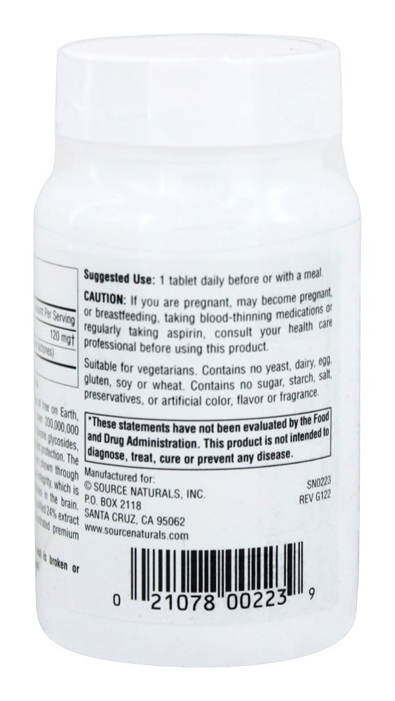 Foto 4 | Supplement Source Naturals Ginkgo-24 120 Mg 120 Comprimidos - Venta Internacional.