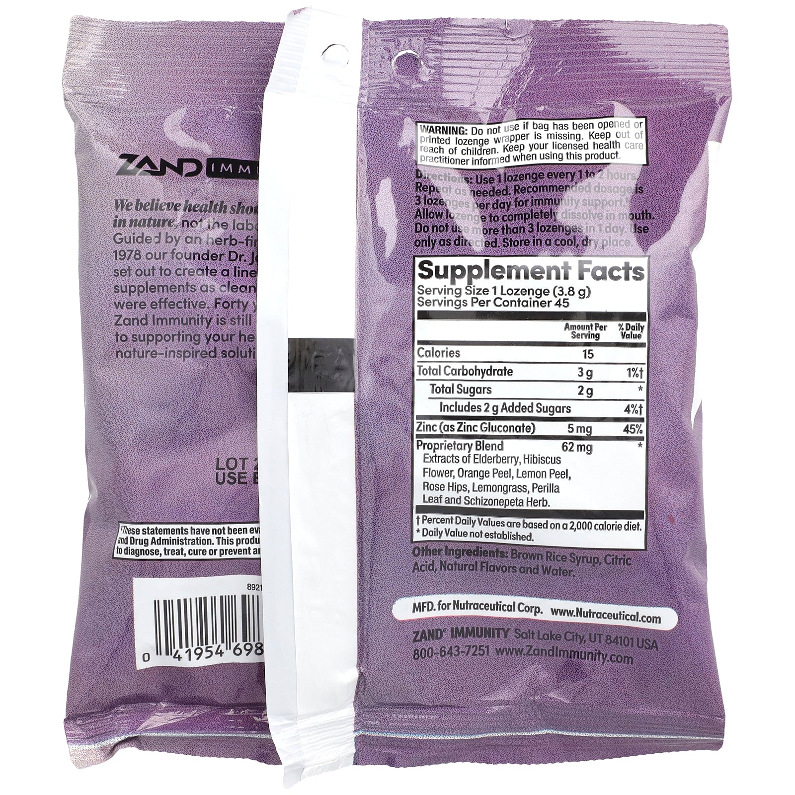 Foto 3 pulgar | Pastillas Zand Immunity Saúco Zinc Natural 45 Unidades - Venta Internacional.