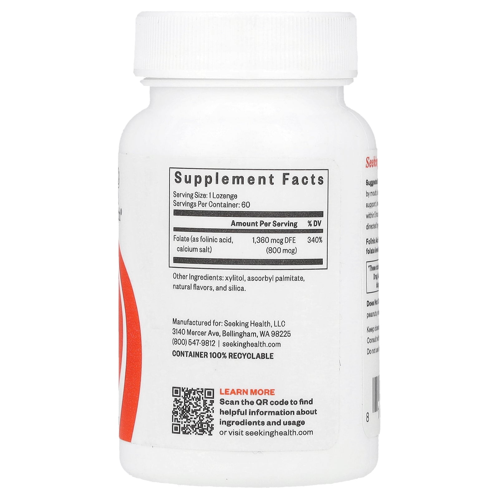Foto 2 | Suplemento Seeking Health Ácido Folínico 800 Mcg 60 Pastillas - Venta Internacional.