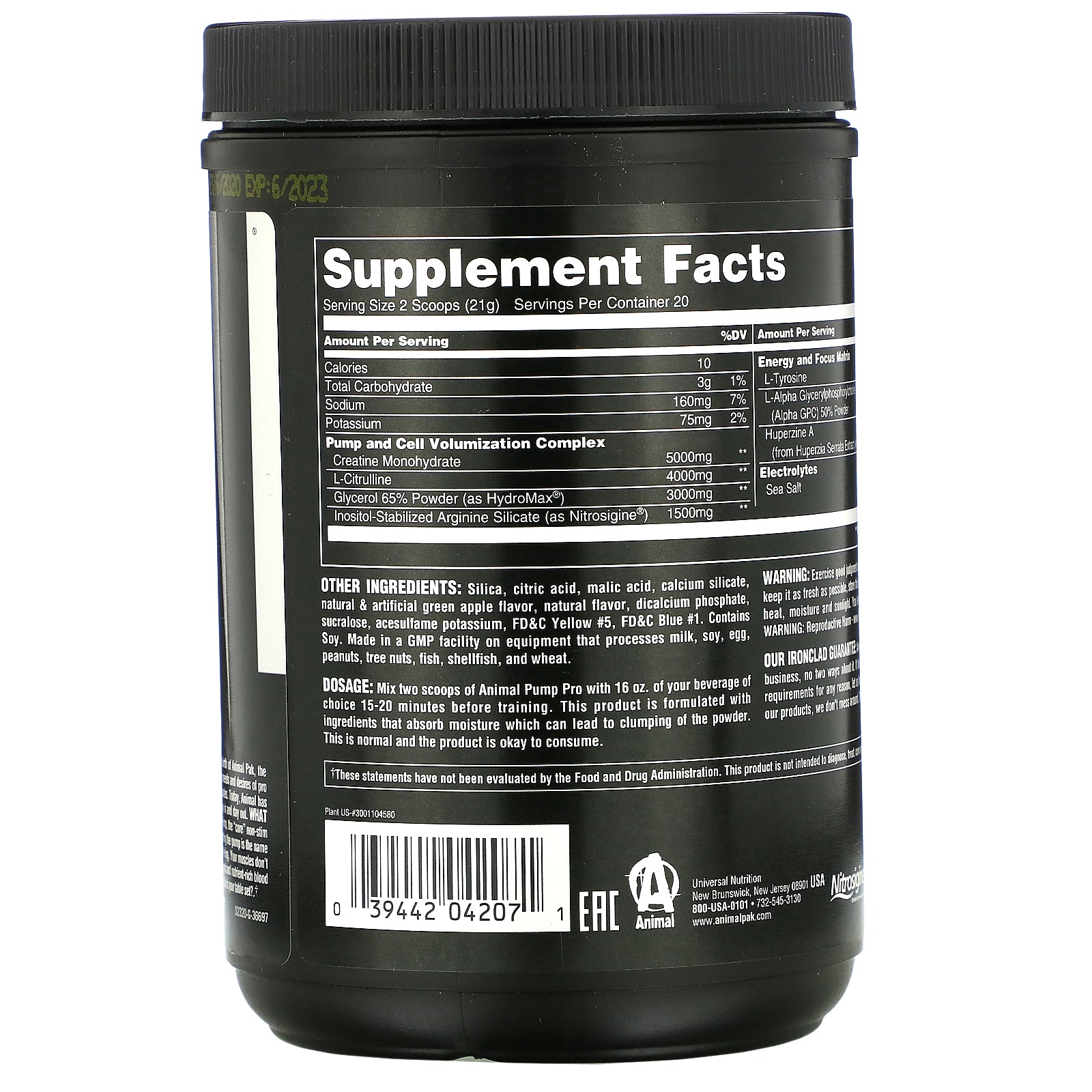 Foto 3 pulgar | Suplemento Animal Pump Pro Powder Antiestimulante Para Antes Del Entrenamiento, 420 G - Venta Internacional.