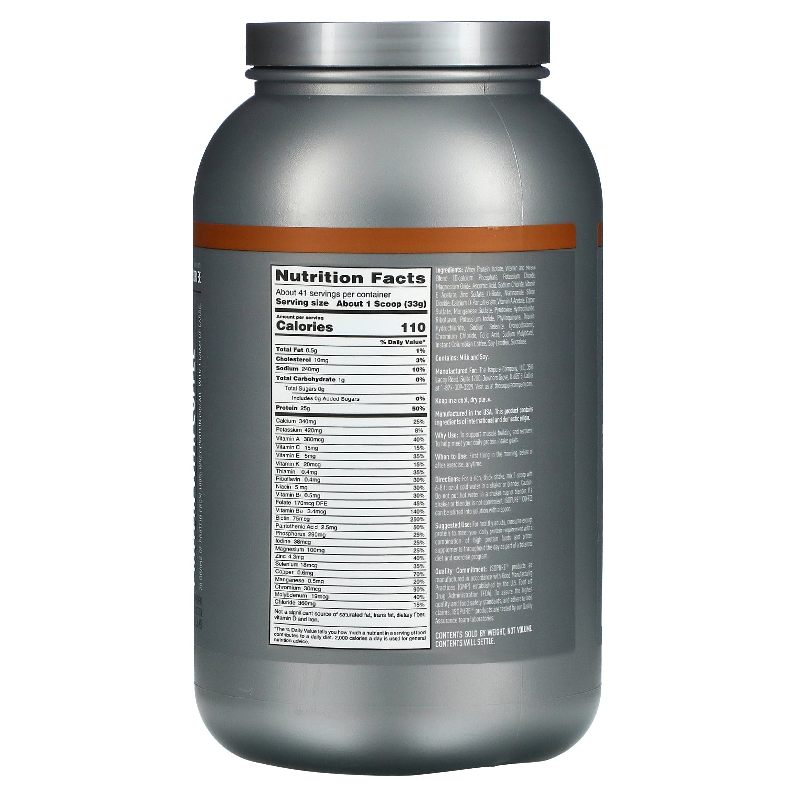 Foto 3 pulgar | Proteína En Polvo Isopure Con Sabor A Café Colombiano 1,36 Kg - Venta Internacional.