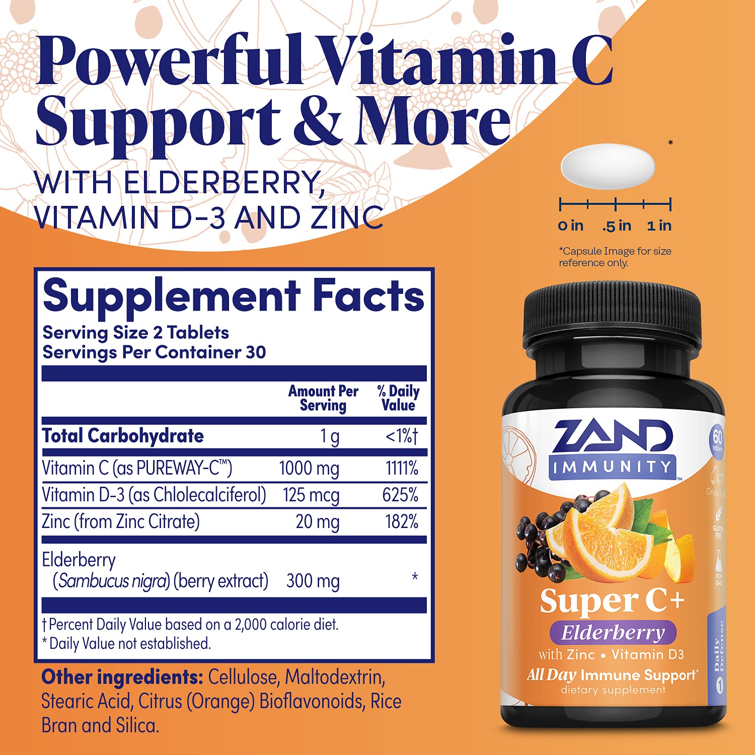 Foto 3 pulgar | Suplementos Zand Immunity Super C+ Con Saúco 60 Comprimidos - Venta Internacional.