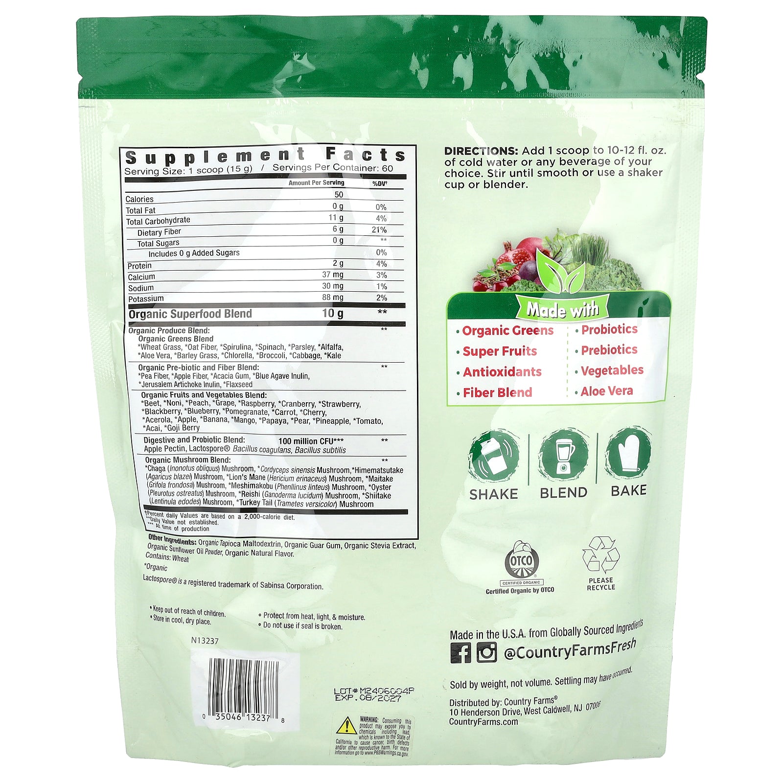 Foto 3 pulgar | Suplemento Alcalinizante Super Greens De Country Farms, 900 G - Venta Internacional.