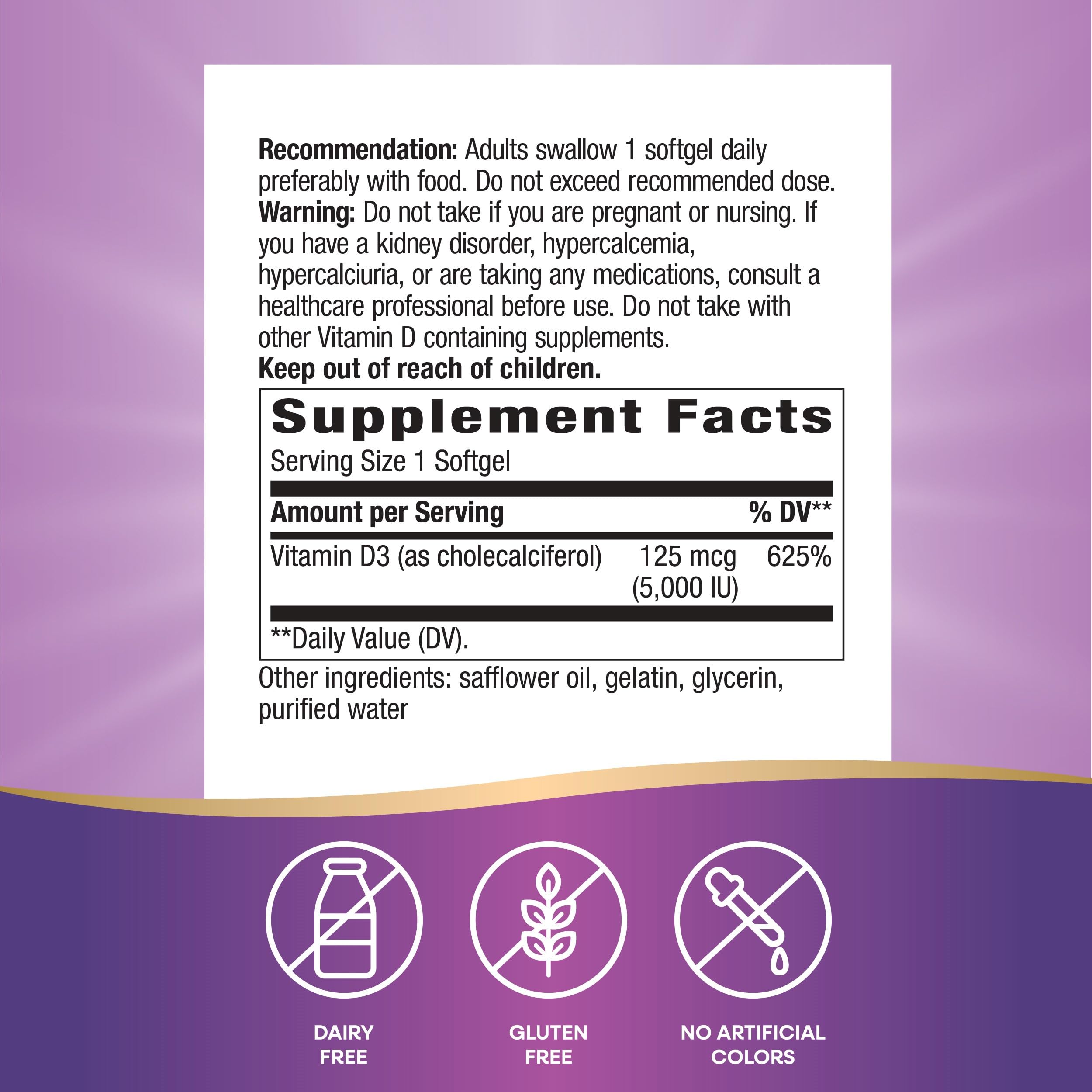 Foto 2 | Suplemento Nature's Way Vitamin D3 Max 5000 Ui 240 Cápsulas Blandas - Venta Internacional.