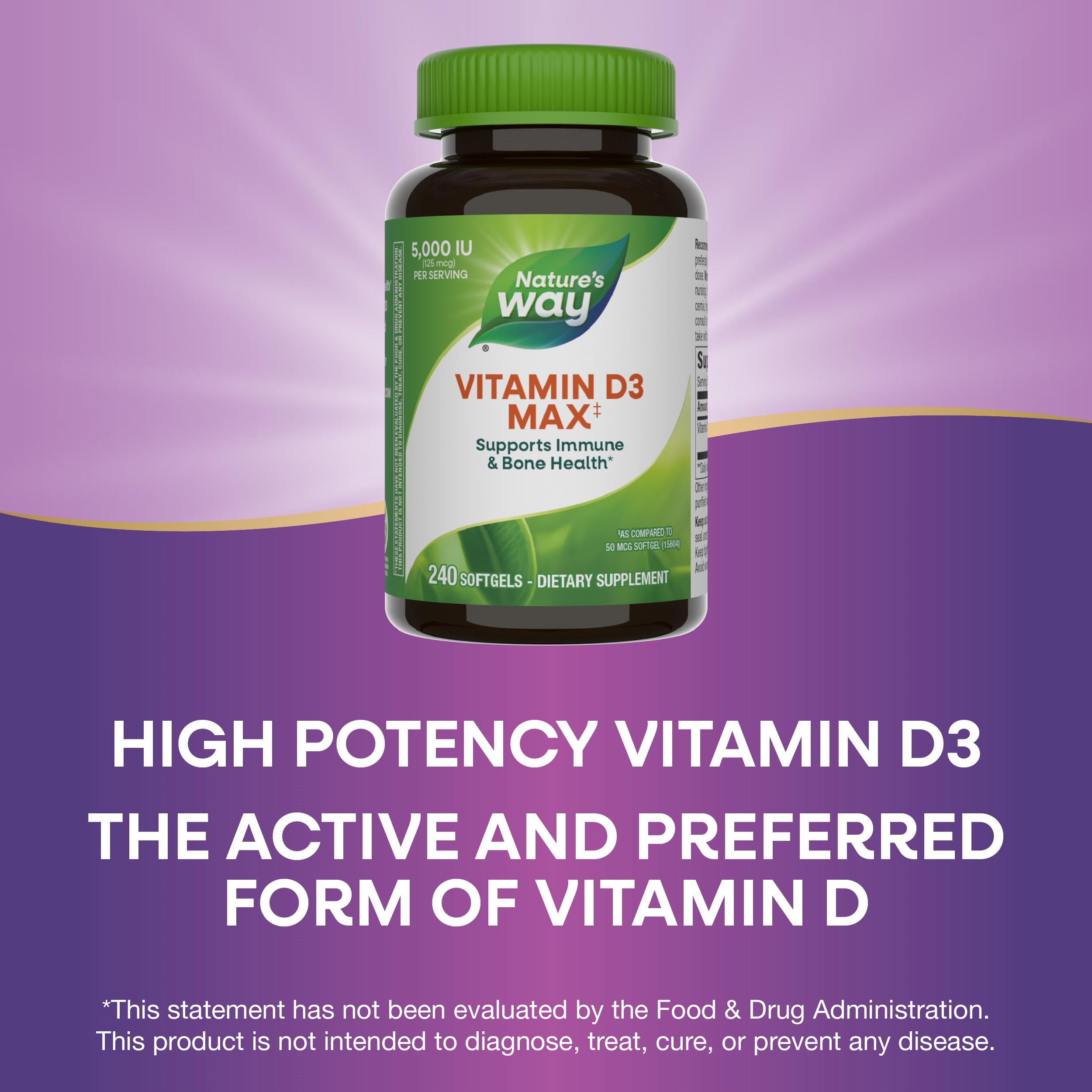 Foto 6 pulgar | Suplemento Nature's Way Vitamin D3 Max 5000 Ui 240 Cápsulas Blandas - Venta Internacional.