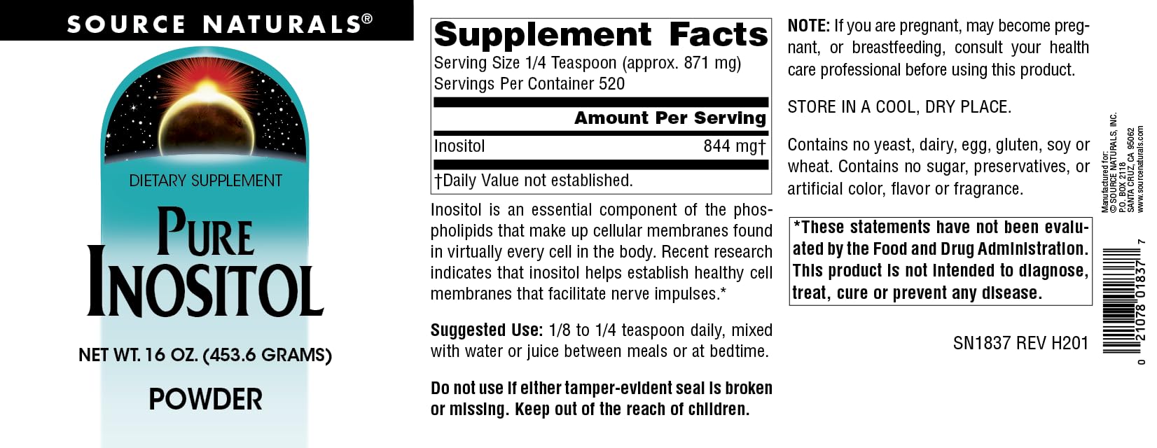 Foto 5 pulgar | Suplemento Dietético Source Naturals Pure Inositol 473ml - Venta Internacional.