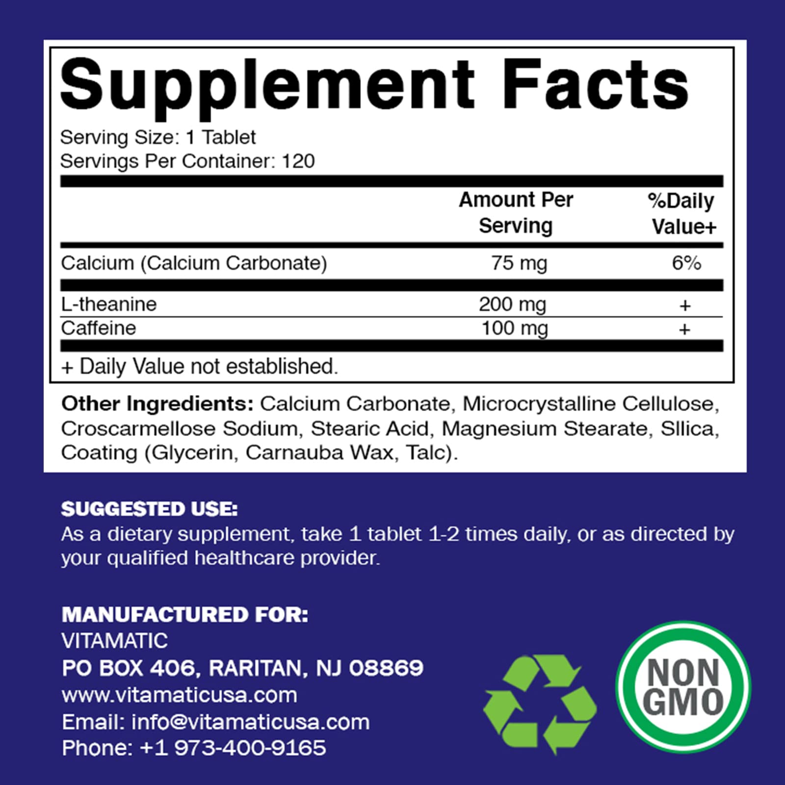 Foto 5 pulgar | Complemente 200 Mg De L-teanina Vitamática Con 100 Mg De Cafeína - Venta Internacional.