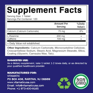 Foto 4 | Complemente 200 Mg De L-teanina Vitamática Con 100 Mg De Cafeína - Venta Internacional.
