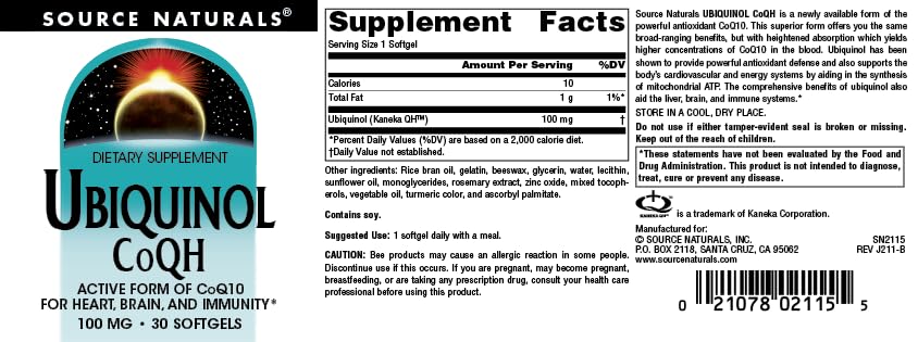 Foto 5 pulgar | Ubiquinol Coqh De Supplement Source Naturals, 100 Mg, 30 Cápsulas Blandas - Venta Internacional.