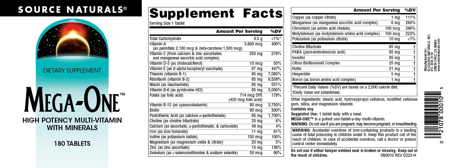 Foto 4 | Multivitamínico Mega-one De Supplement Source Naturals, 180 Comprimidos - Venta Internacional.