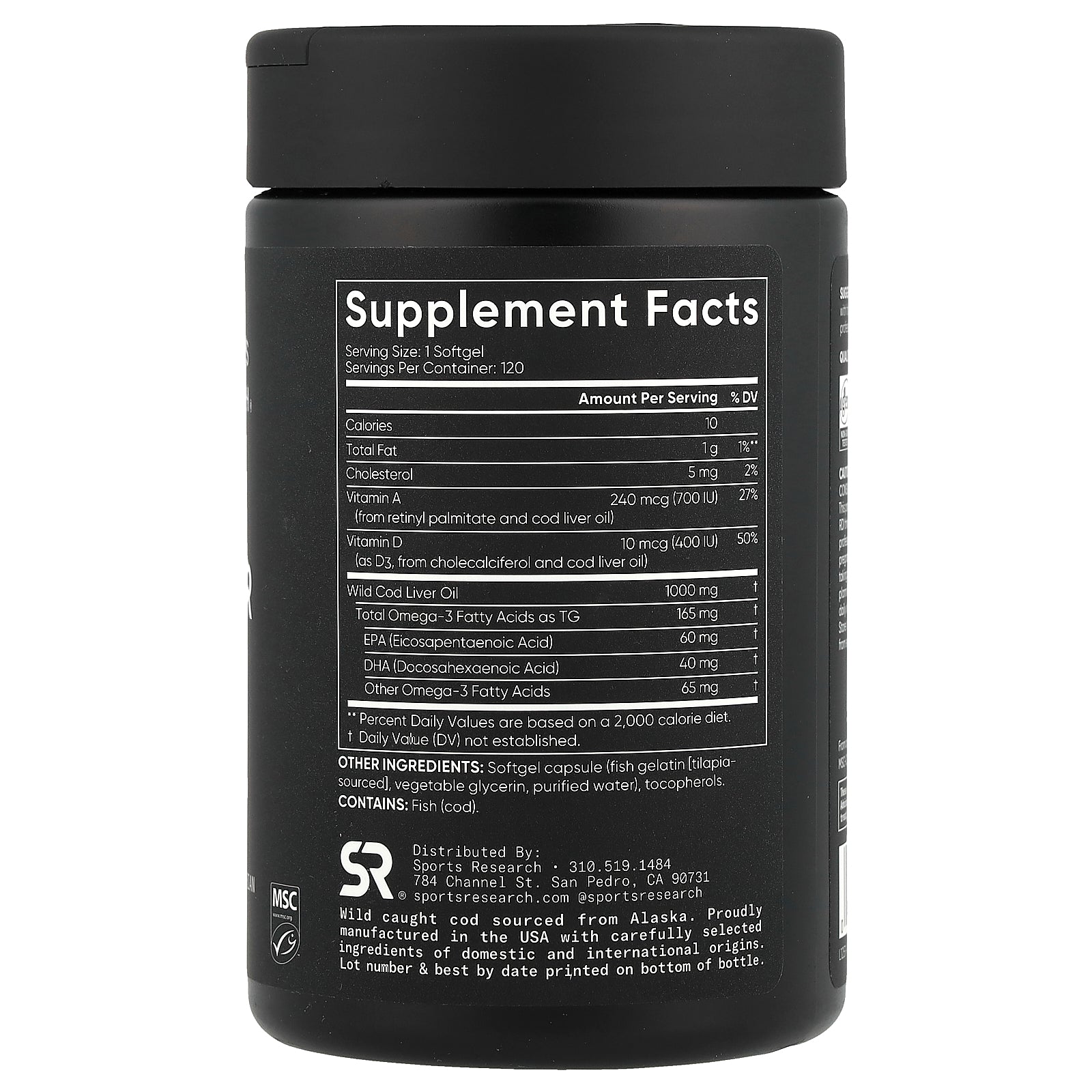 Foto 2 | Aceite De Hígado De Bacalao De Alaska Supplement Sports Research 120 Cápsulas Blandas - Venta Internacional.