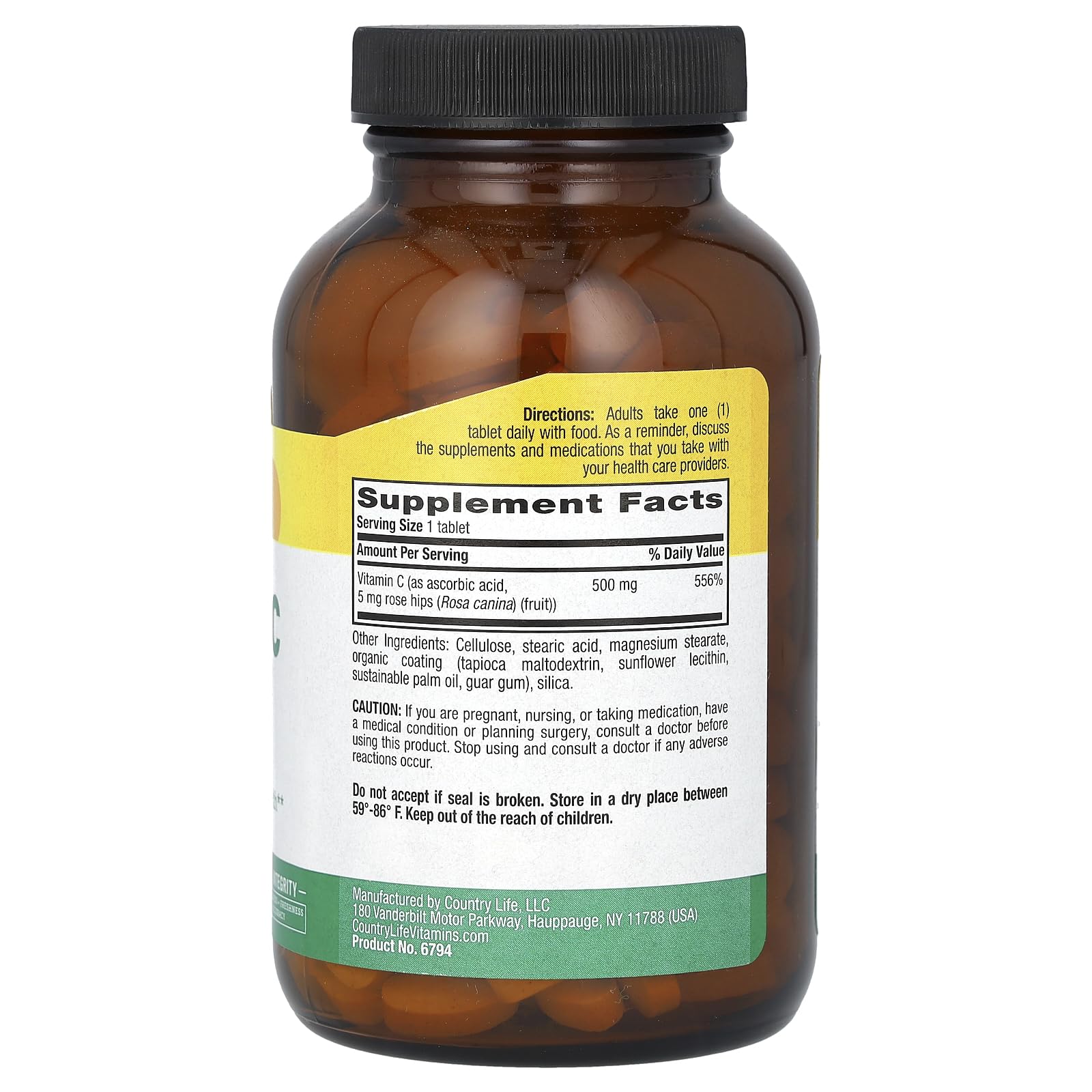 Foto 3 pulgar | Suplemento Country Life De Vitamina C 500 Mg Con Escaramujo 250 Comprimidos - Venta Internacional.