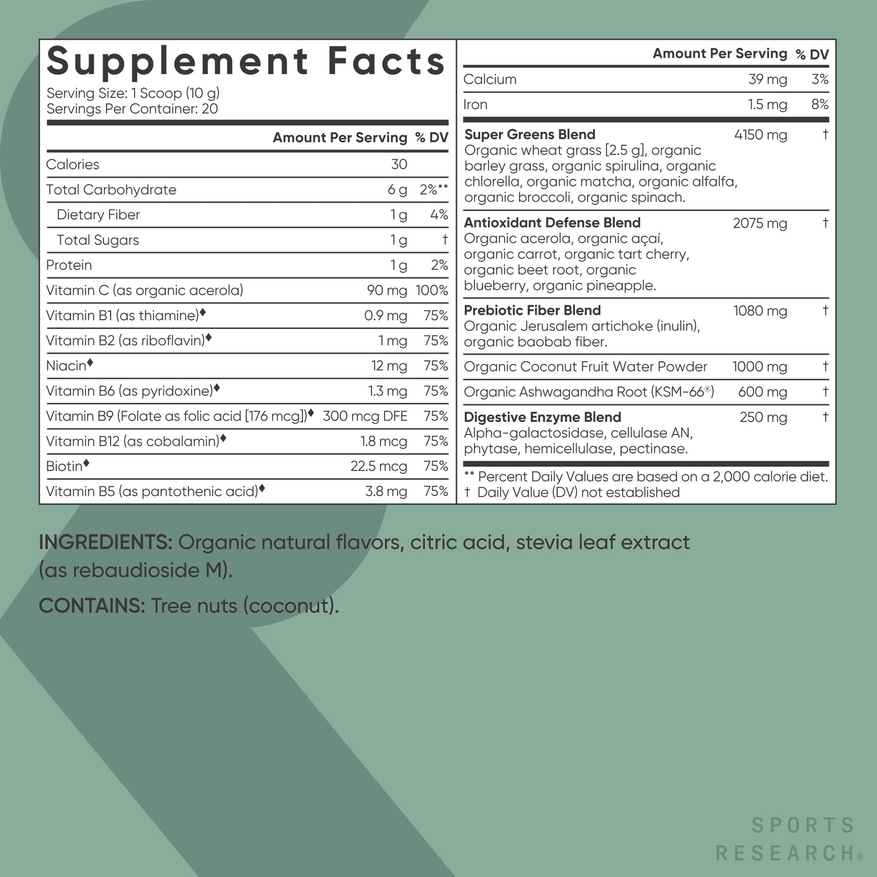Foto 5 | Superfood Powder Sports Research Organic Greens, 20 Porciones - Venta Internacional.