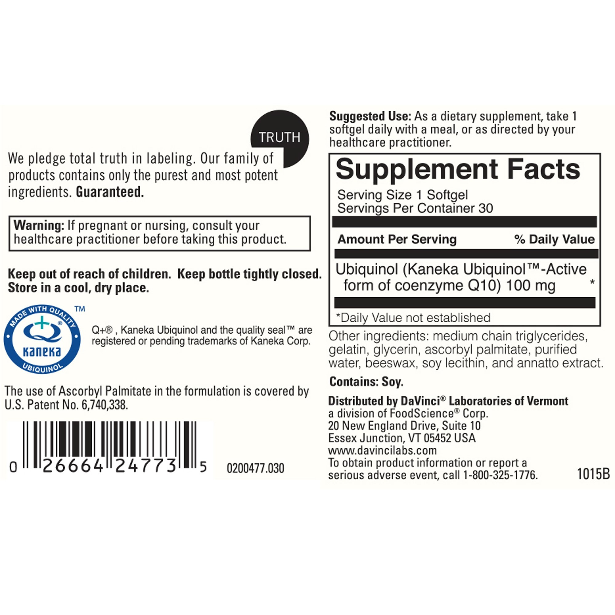 Foto 3 pulgar | Suplemento Davinci Ubiquinol 100 Mg 30 Cápsulas Blandas Sin Gluten - Venta Internacional.