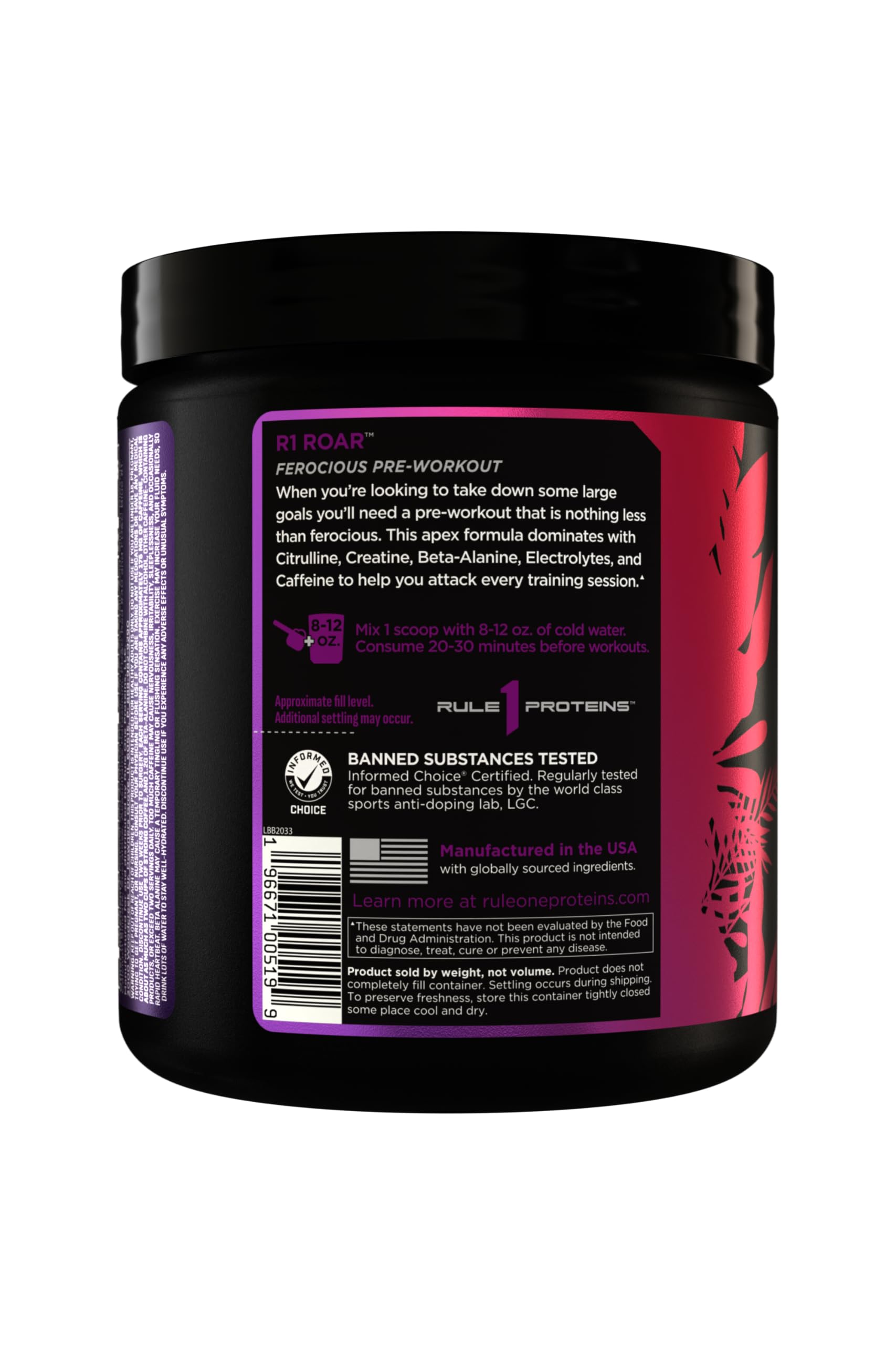 Foto 3 | Polvo Rule 1 R1 Roar Para Antes Del Entrenamiento Con Creatina, 30 Porciones - Venta Internacional.