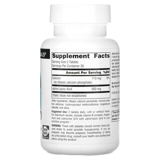 Foto 2 | Supplement Source Naturals Ácido Alfa Lipoico 60 Comprimidos - Venta Internacional.