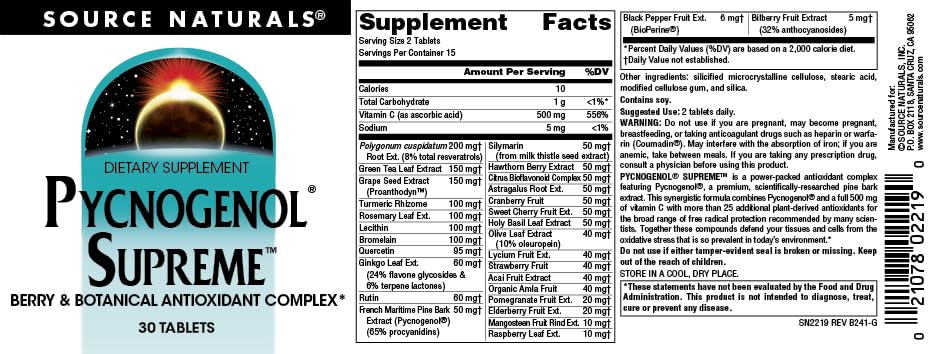 Foto 5 pulgar | Supplement Source Naturals Pycnogenol Supreme 30 Comprimidos - Venta Internacional.