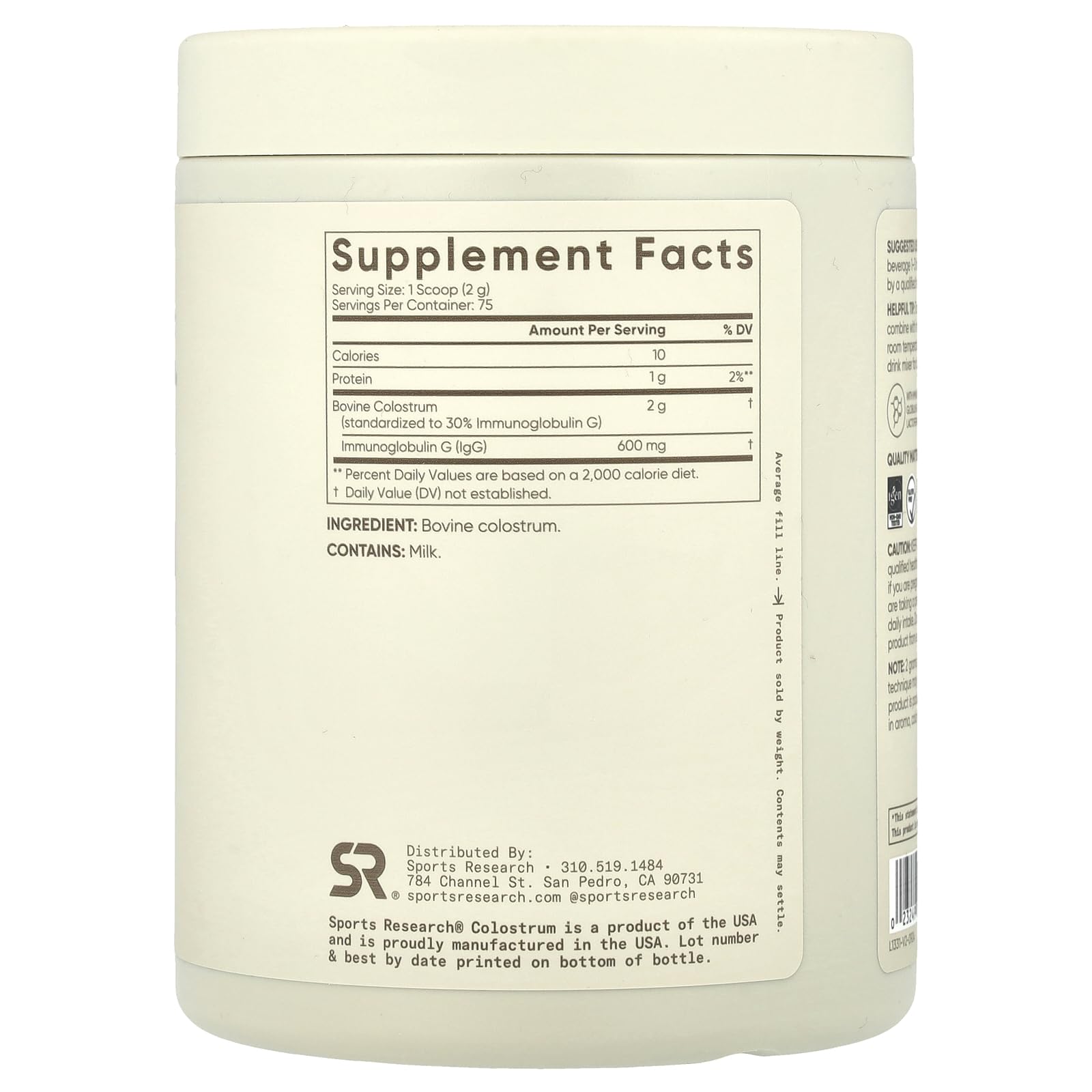 Foto 3 pulgar | Polvo De Calostro Sports Research Immunity Support 75 Porciones - Venta Internacional.