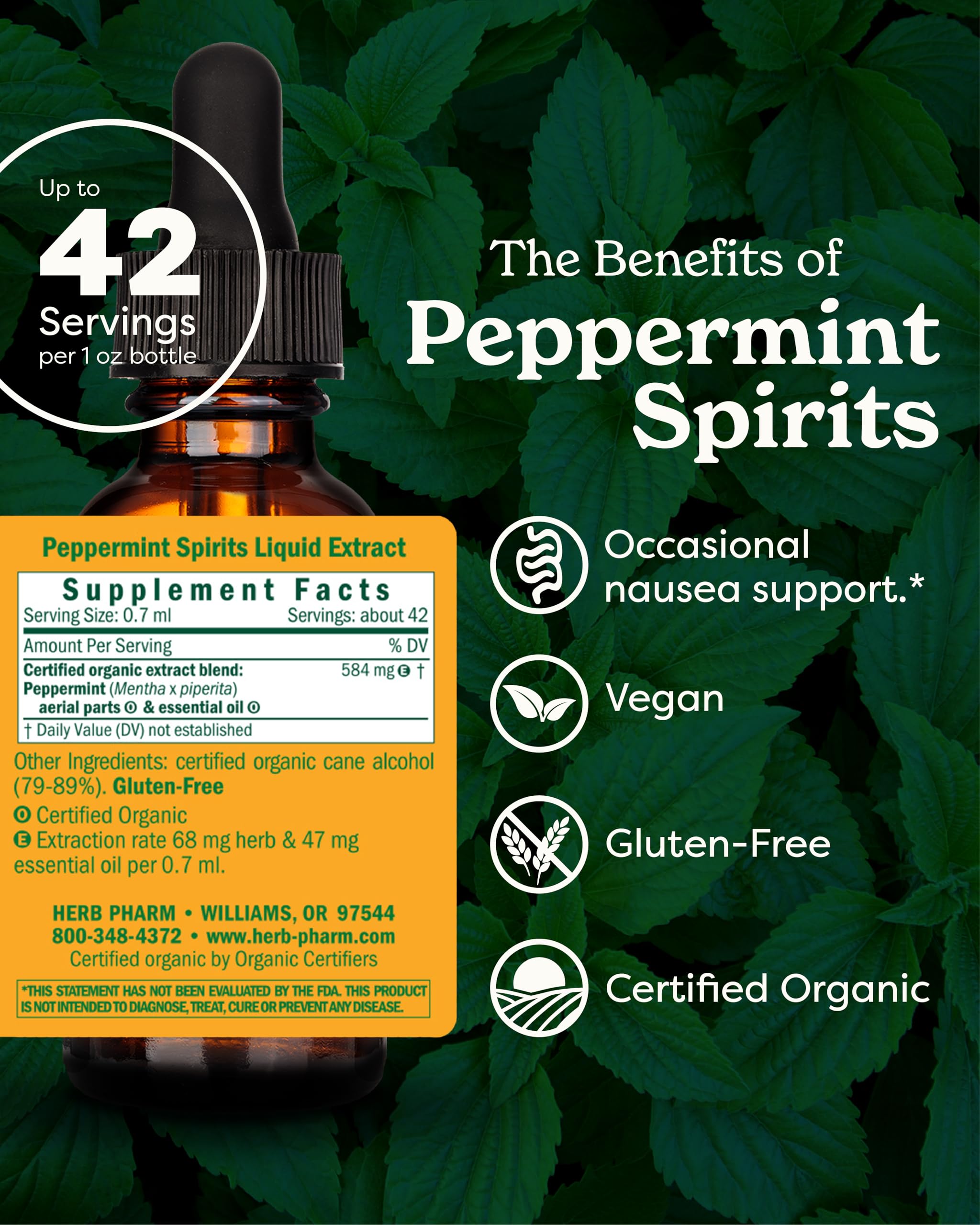 Foto 3 pulgar | Suplemento Herb Pharm Peppermint Spirits Organic 30 Ml - Venta Internacional.