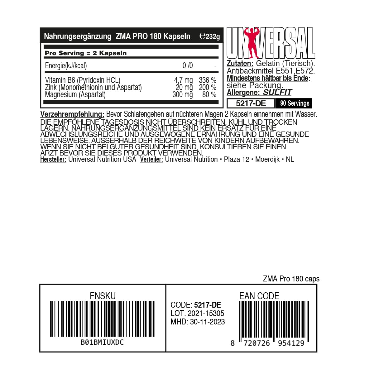 Foto 5 pulgar | Suplemento Universal Nutrition Zma Pro, Zinc, Magnesio Y Vitamina B6 - Venta Internacional.