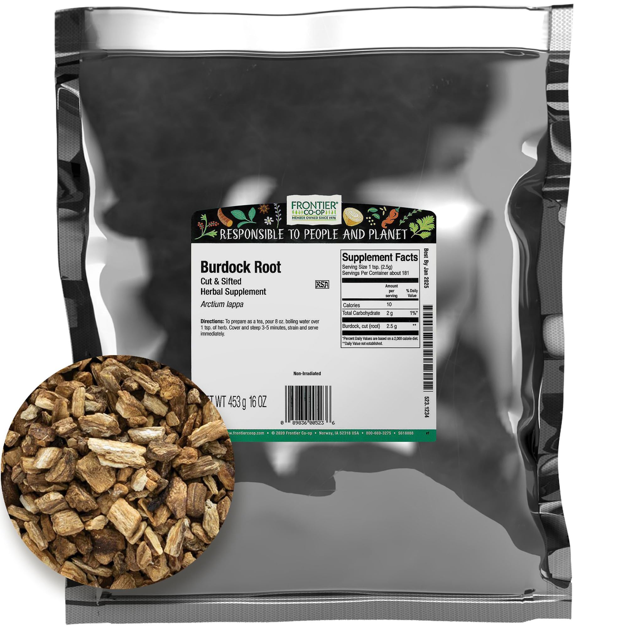 Foto 2 pulgar | Burdock Root Frontier Co-op, Cortada Y Tamizada, 454 G - Venta Internacional.