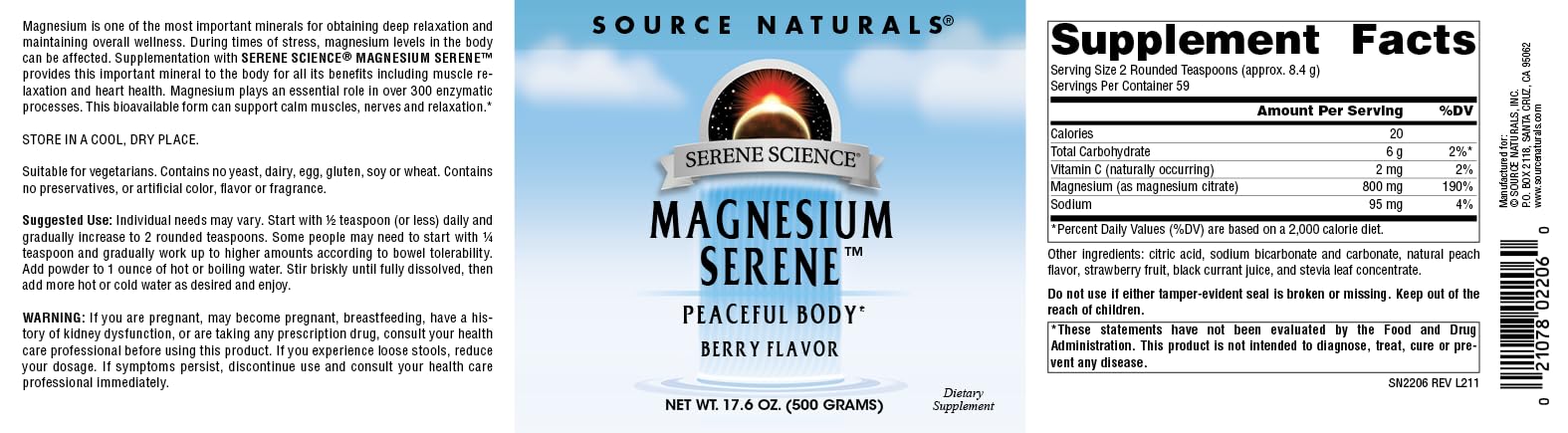 Foto 5 pulgar | Supplement Source Naturals Serene Science Magnesium Serene 500 Ml - Venta Internacional.