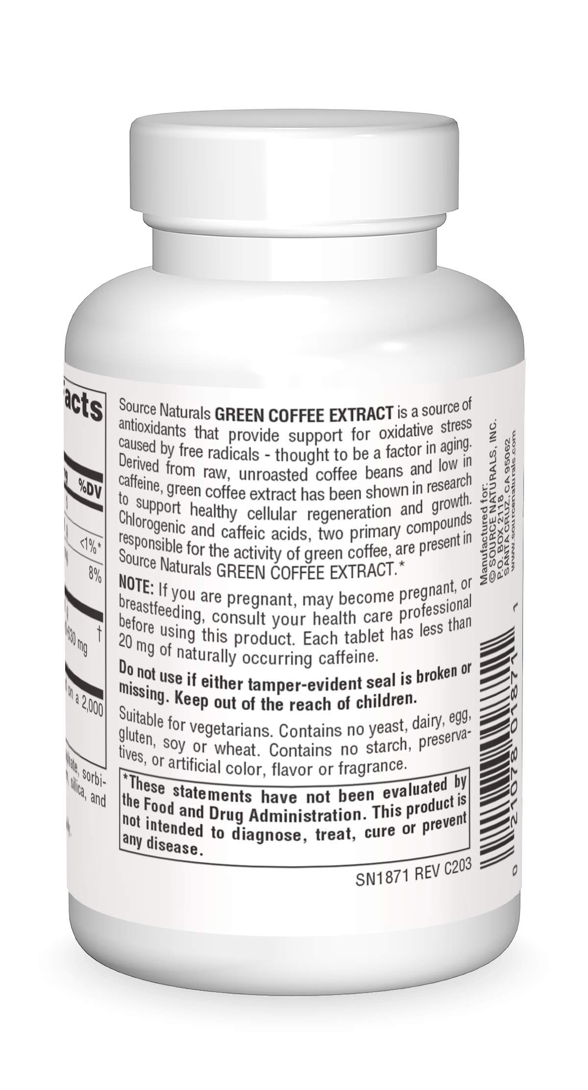 Foto 3 pulgar | Extracto De Café Verde Supplement Source Naturals 60 Comprimidos - Venta Internacional.
