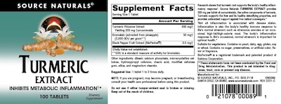 Foto 4 | Extracto De Cúrcuma Supplement Source Naturals 100 Comprimidos - Venta Internacional.