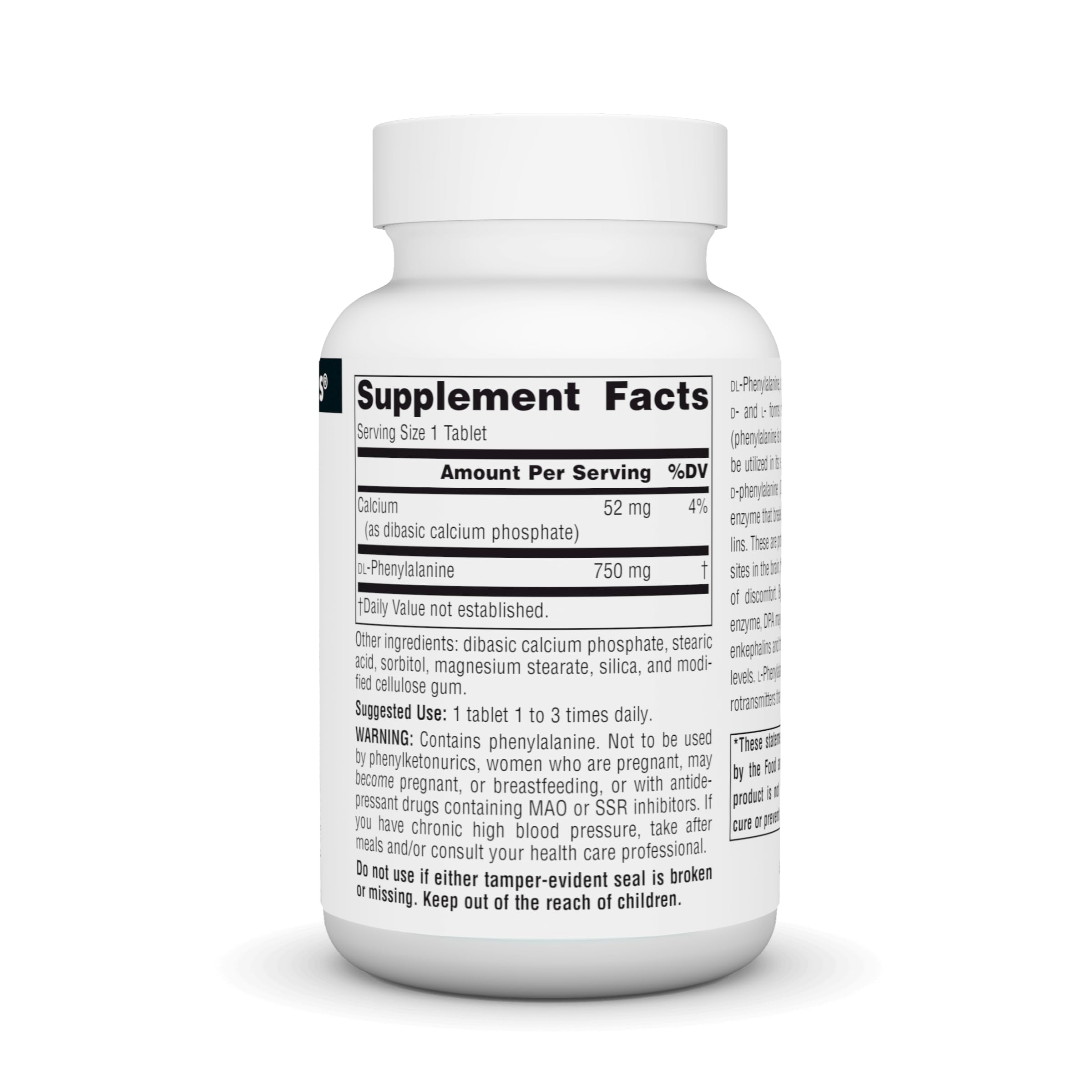 Foto 3 pulgar | Supplement Source Naturals Dlpa Dl-fenilalanina 750 Mg 60 Comprimidos - Venta Internacional.