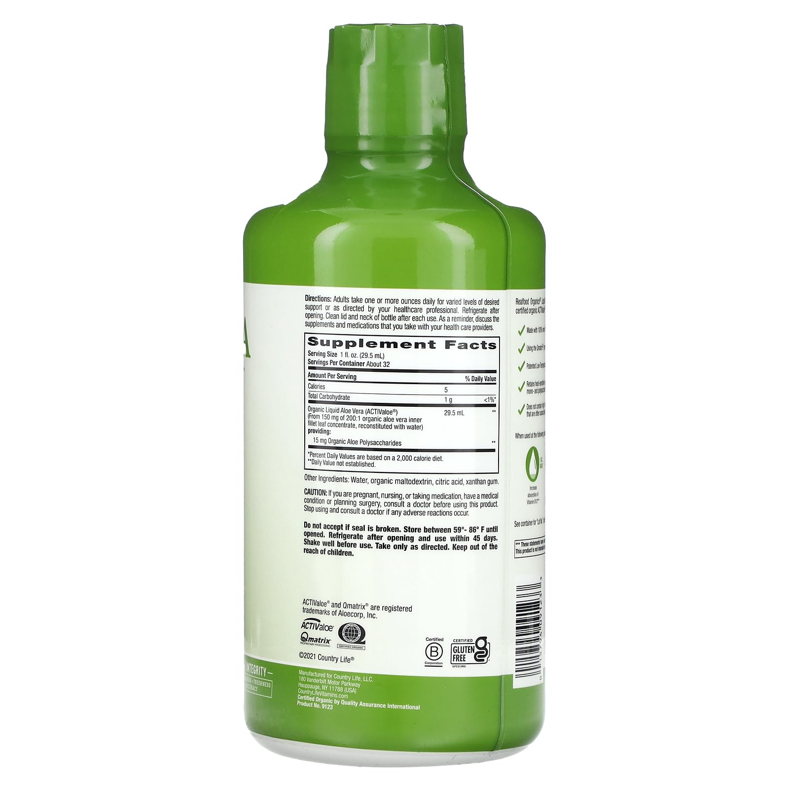 Foto 3 pulgar | Suplemento Country Life Realfood Organics Basic Aloe 946ml - Venta Internacional.