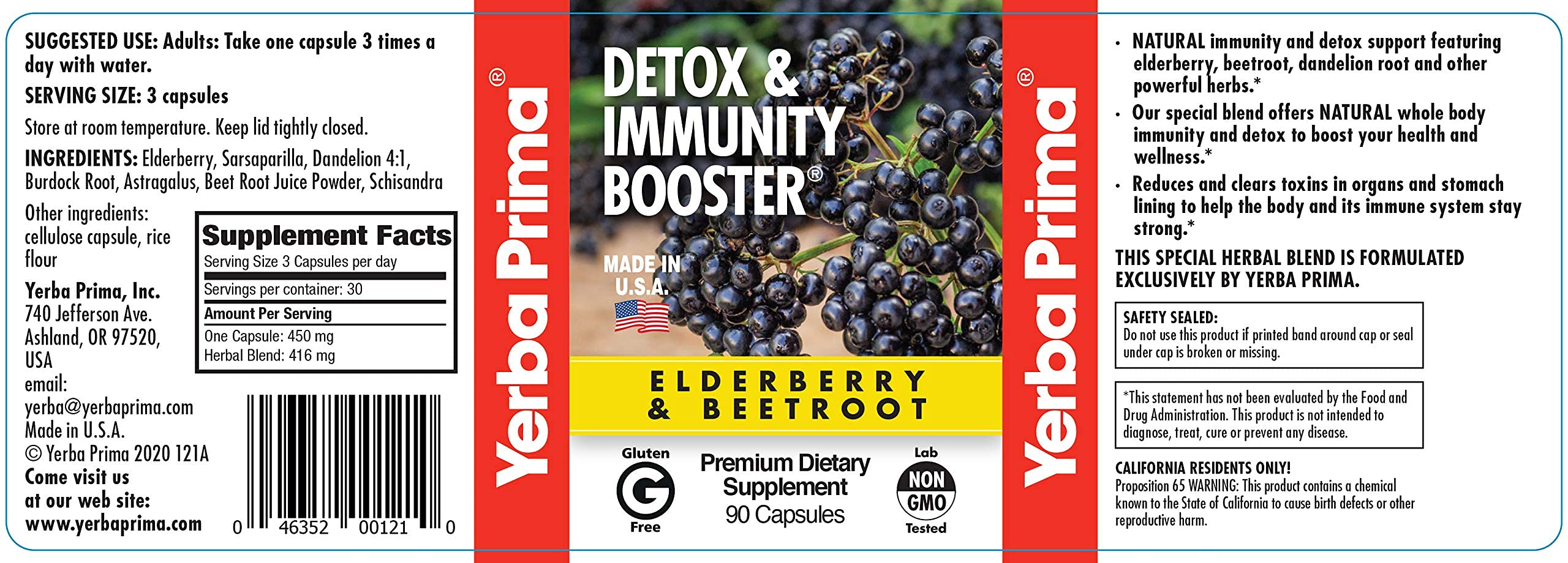 Foto 3 | Suplemento Yerba Prima Detox De Saúco Y Remolacha 90 Cápsulas - Venta Internacional.