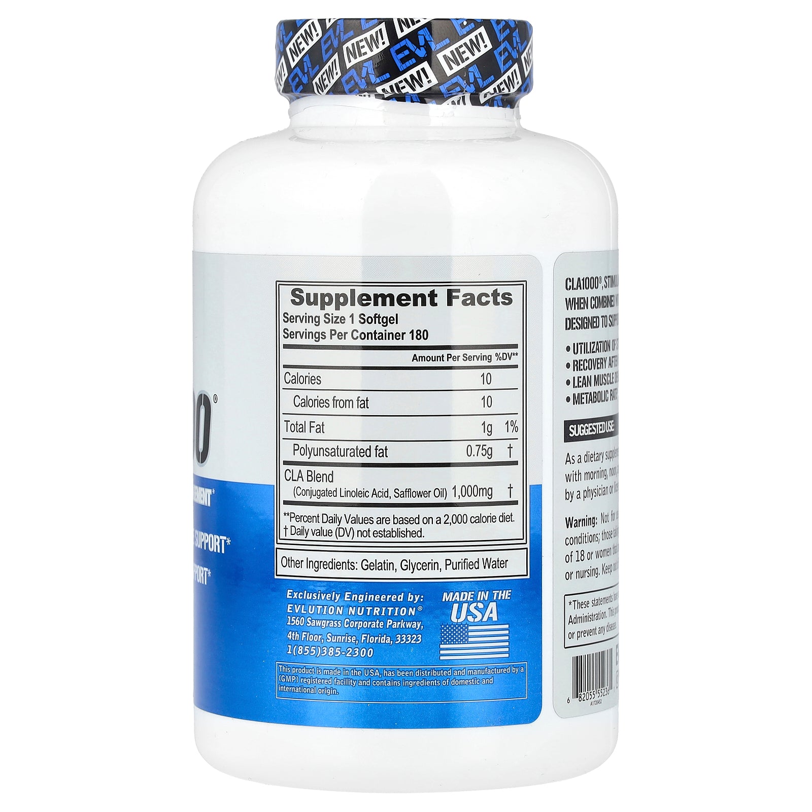 Foto 3 pulgar | Suplemento Evlution Nutrition Cla1000 Para Control De Peso, 180 Cápsulas Blandas - Venta Internacional.