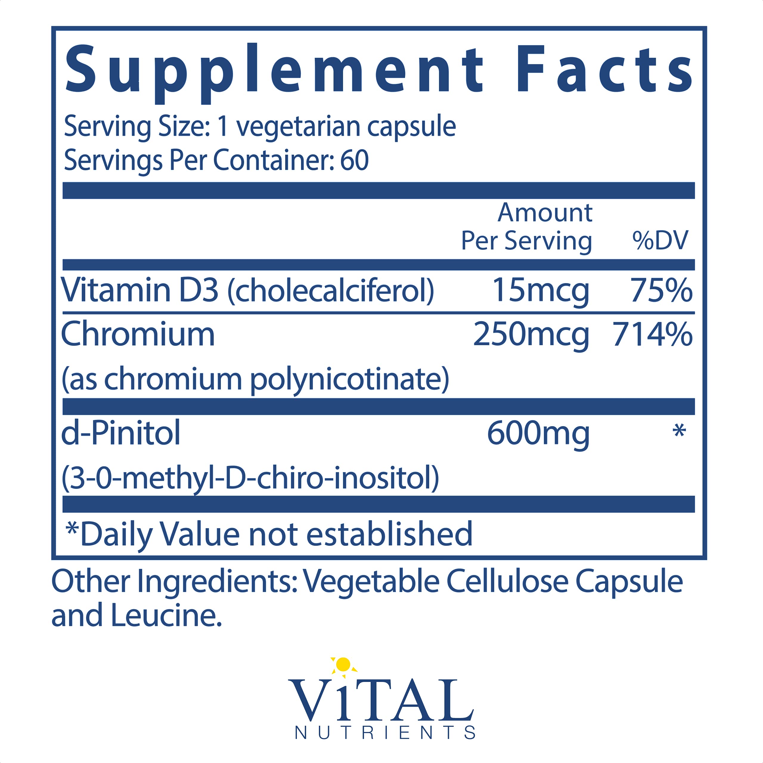 Foto 3 pulgar | Suplemento Vital Nutrients D-pinitol 600 Mg 60 Cápsulas - Venta Internacional.