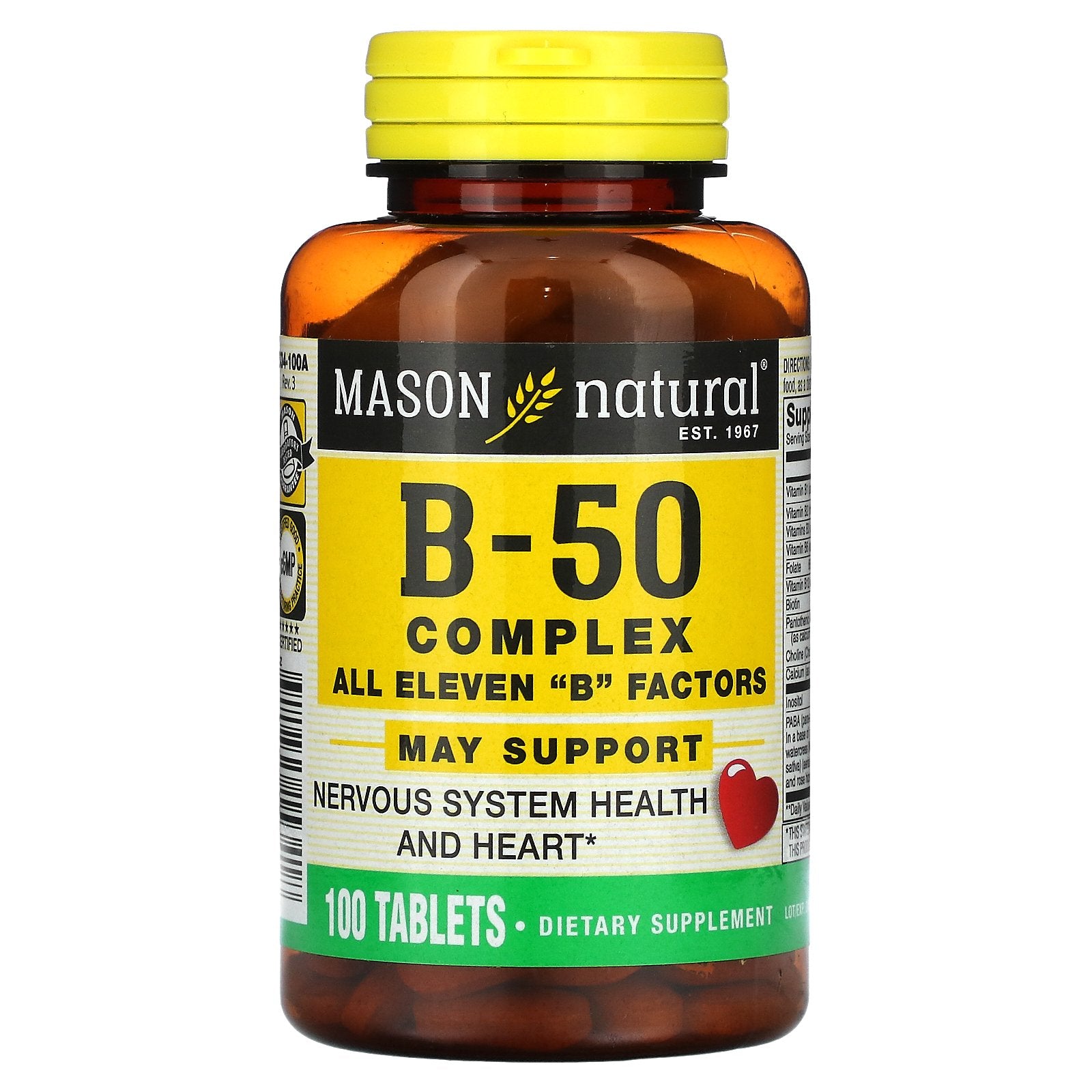 Foto 2 pulgar | Suplemento Mason Natural B-50 Complex 100 Comprimidos - Venta Internacional.