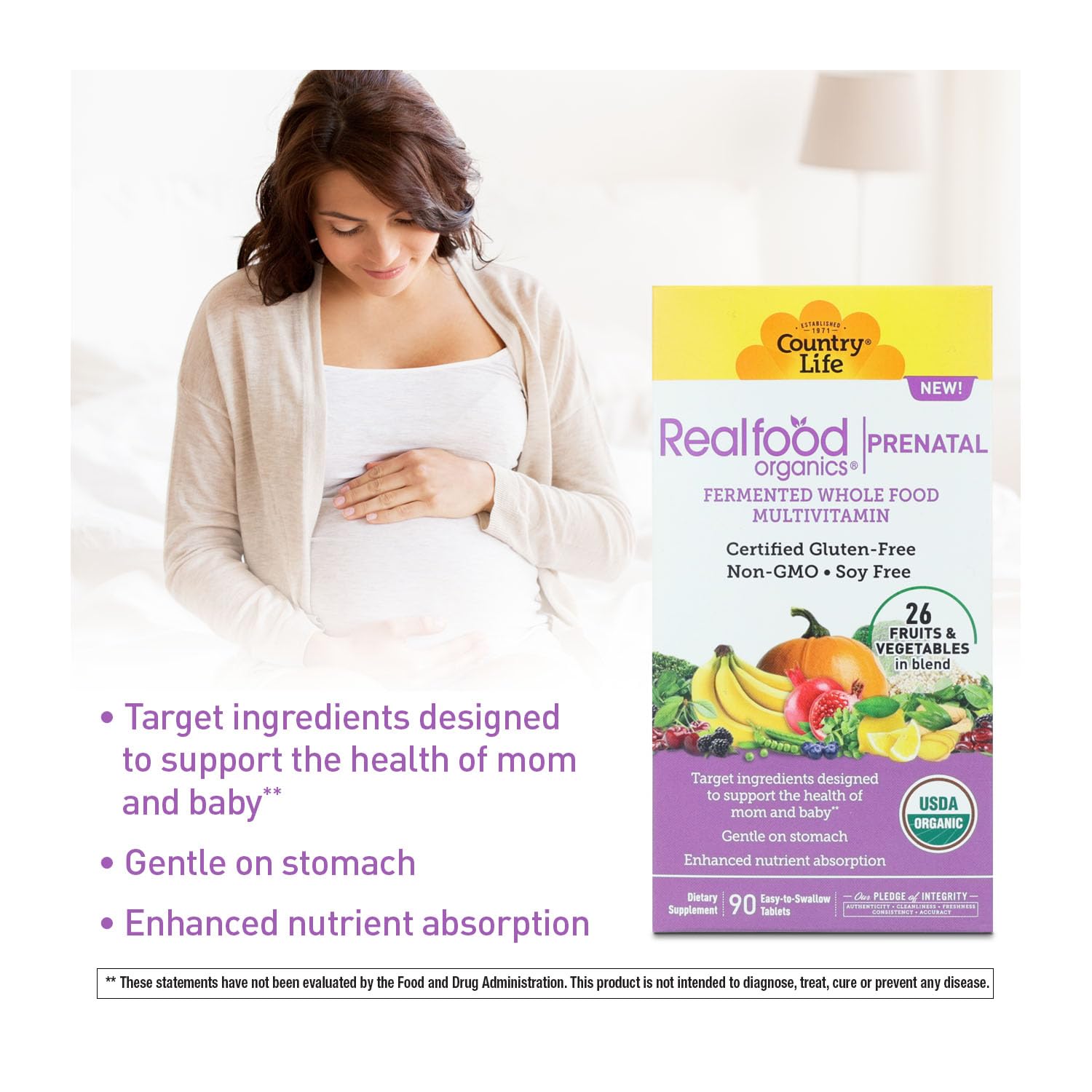 Foto 5 pulgar | Realfood Organics Prenatal Country Life 90 Tabletas-Venta Internacional