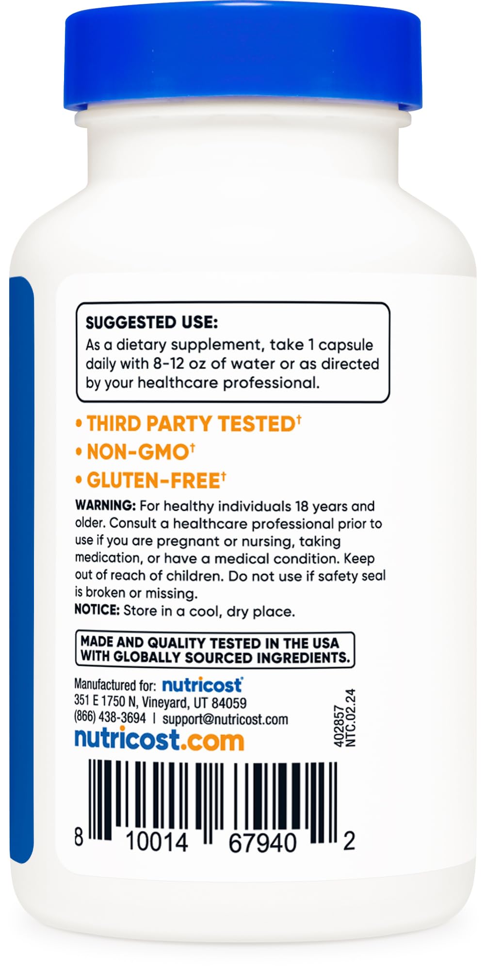 Foto 6 pulgar | Suplemento Nutricost Lactobacillus Acidophilus 10b Cfu 120 Cápsulas - Venta Internacional.
