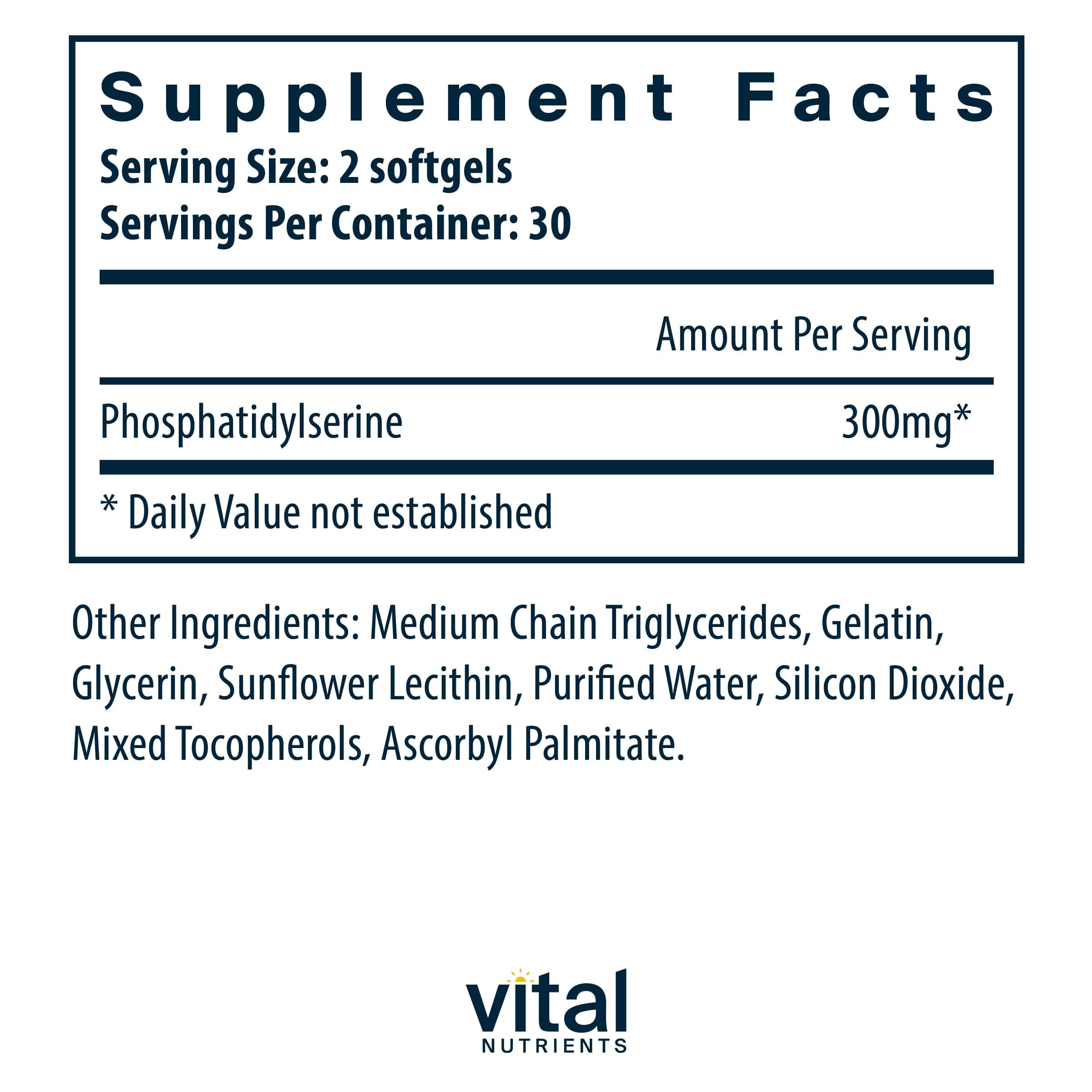 Foto 3 pulgar | Suplemento De Fosfatidilserina De Vital Nutrients, 150 Mg, 60 Cápsulas Blandas - Venta Internacional.