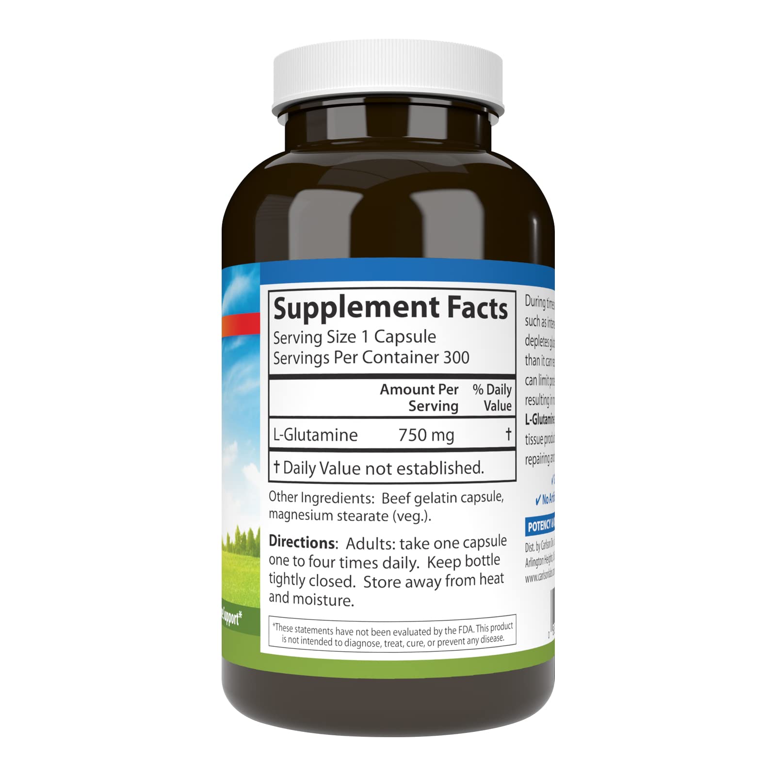 Foto 3 pulgar | Suplemento Carlson L-glutamina 750 Mg 300 Cápsulas - Venta Internacional