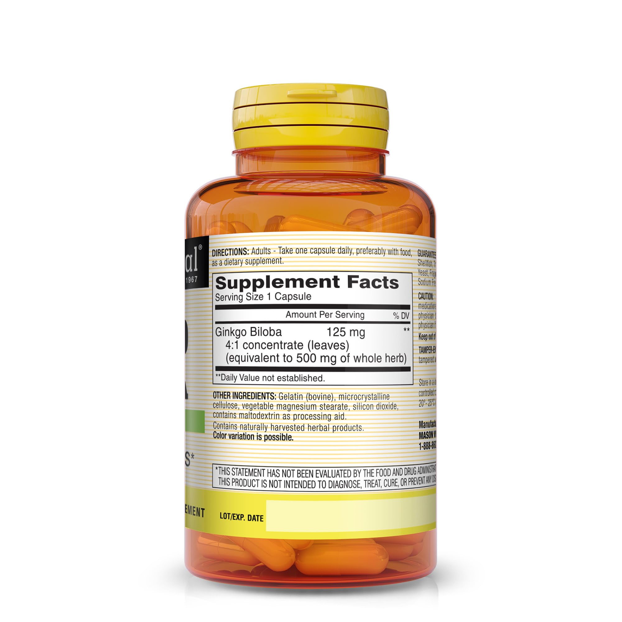 Foto 3 pulgar | Cápsulas De Ginkgo Biloba Supplement Mason Natural, 180 Unidades - Venta Internacional.