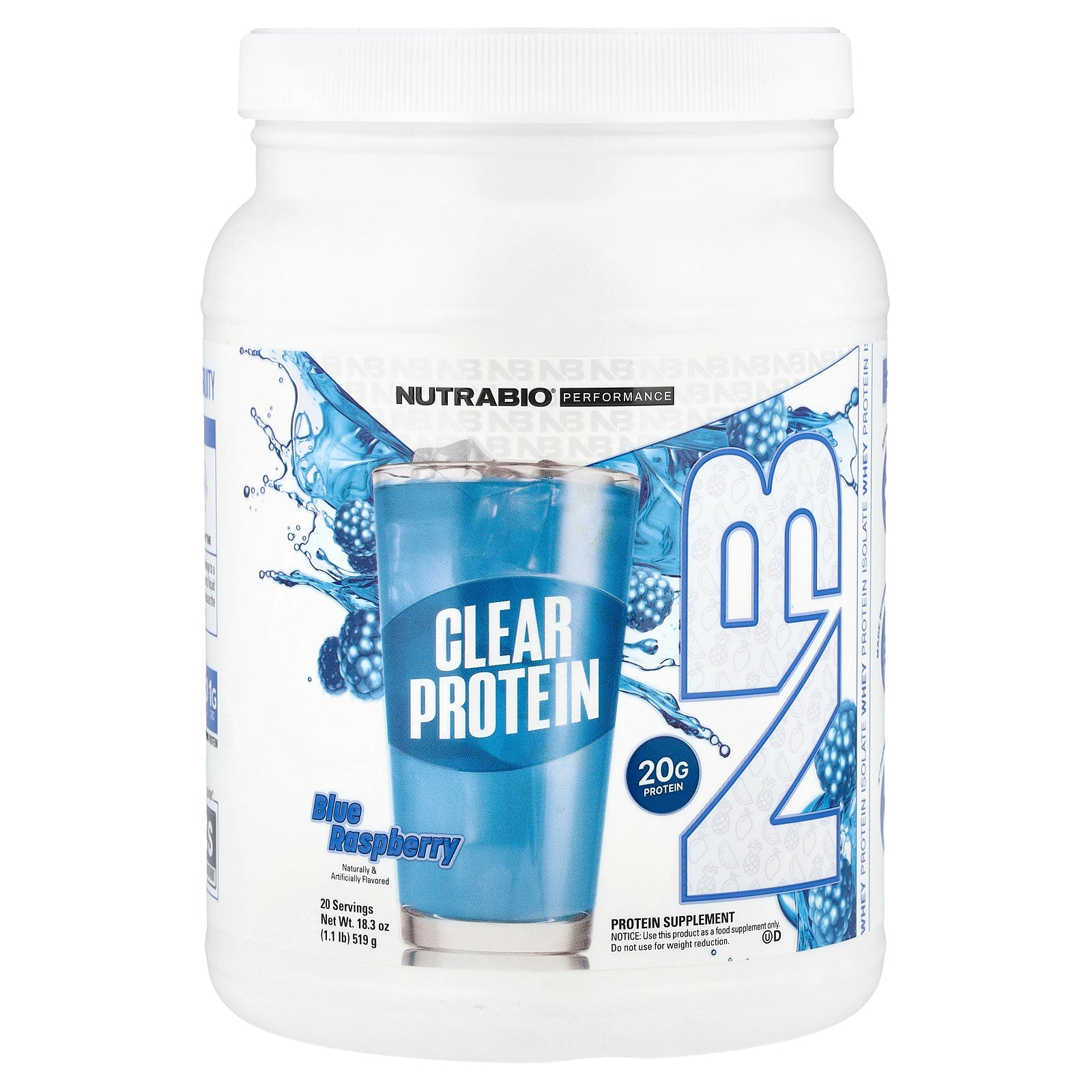 Foto 2 pulgar | Proteína En Polvo Nutrabio Performance Clear Blue Raspberry 519g - Venta Internacional.