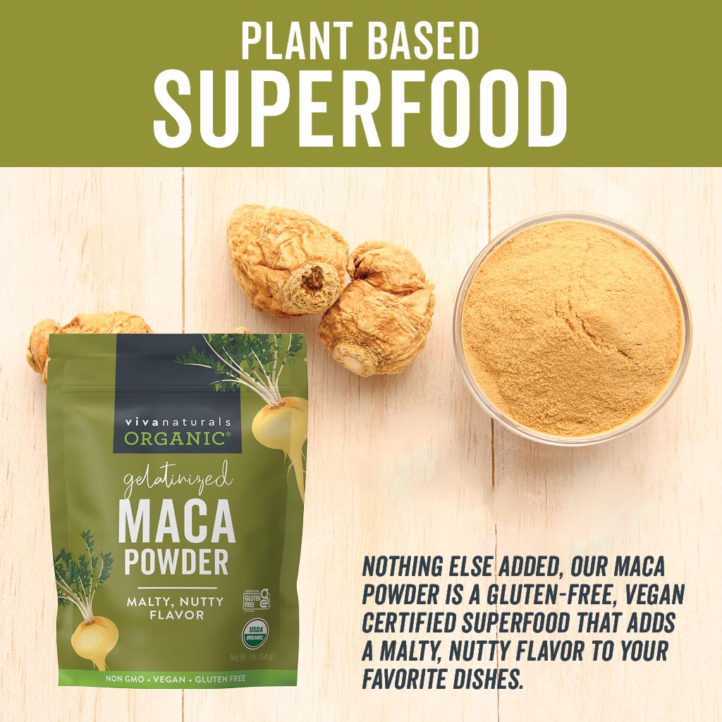 Foto 2 | Maca Orgánica En Polvo Viva Naturals, Gelatinizada, Bolsa De 454 G - Venta Internacional.