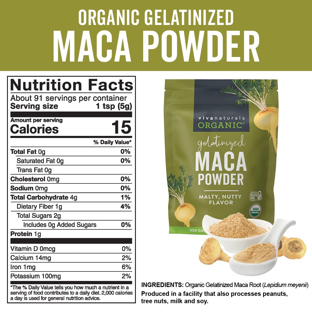 Foto 6 pulgar | Maca Orgánica En Polvo Viva Naturals, Gelatinizada, Bolsa De 454 G - Venta Internacional.