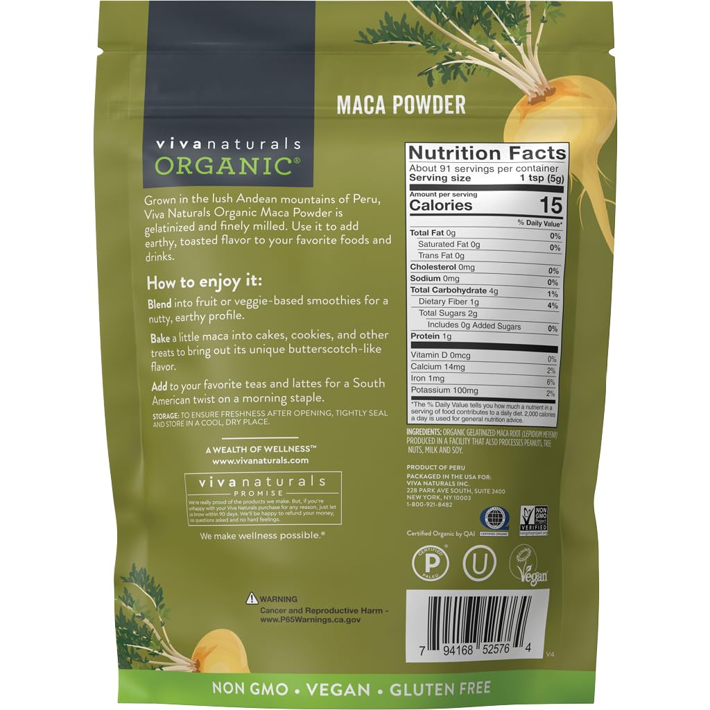 Foto 8 pulgar | Maca Orgánica En Polvo Viva Naturals, Gelatinizada, Bolsa De 454 G - Venta Internacional.